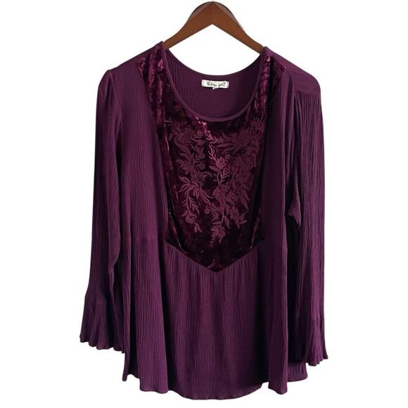 Indigo Soul Purple Bell Sleeve Top Boho Velvet Detail Size 2XL Whimsigoth - Picture 2 of 10